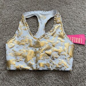 Lilly Pulitzer Luxletic Lindsay sports bra in Shoreline Gold Foil pattern NWT